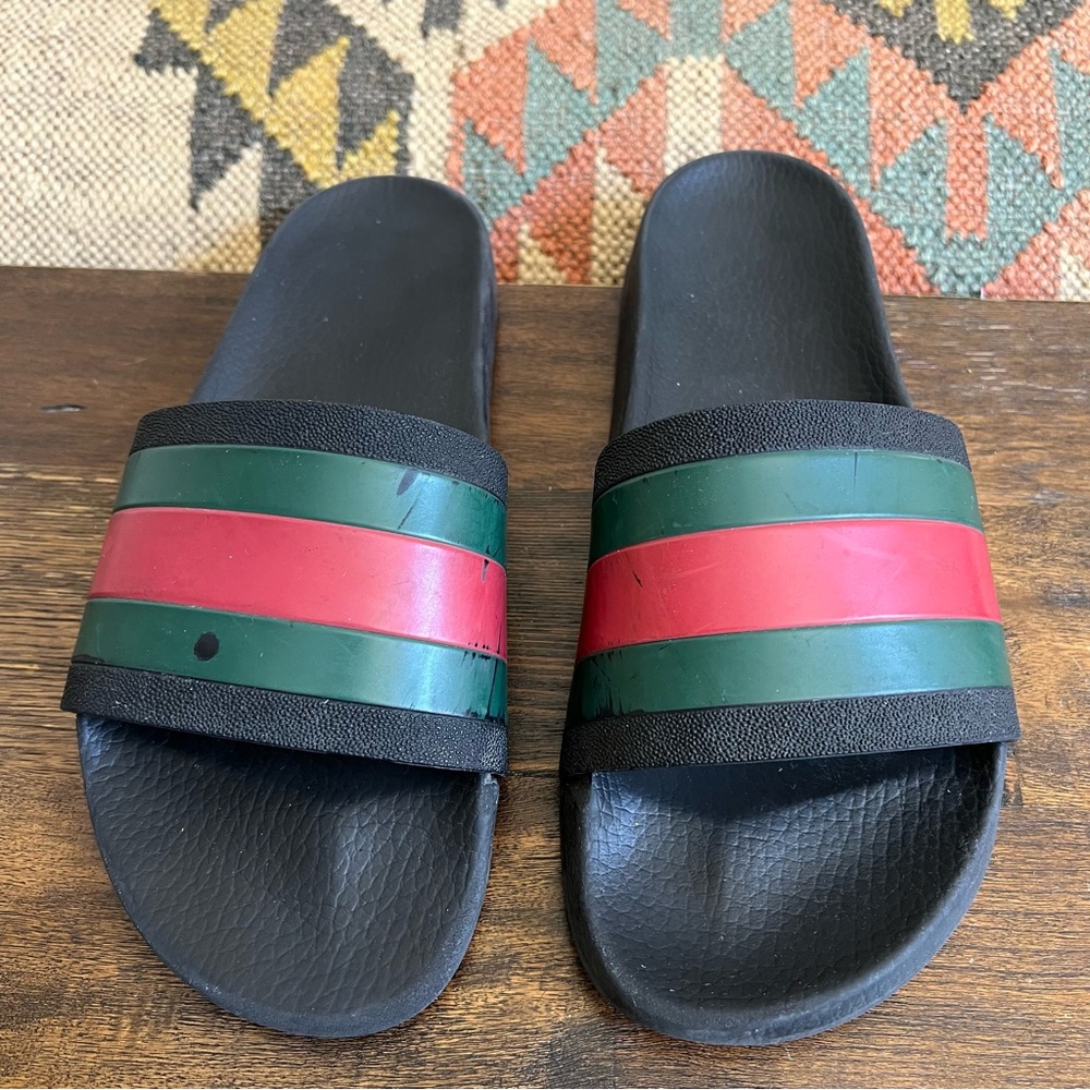 GUCCI Rubber Web Design Slide Sandals Men’s US 9